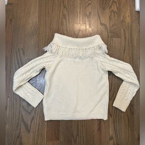 Fringe Cable Knit Off-Shoulder Sweater - Cream